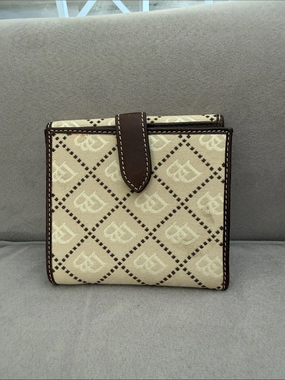 Dooney & Bourke Beige and Brown Monogram Canvas Wallet